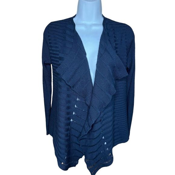 Eileen Fisher Black Merino Wool Open Front Cardigan Size PP - Picture 1 of 6